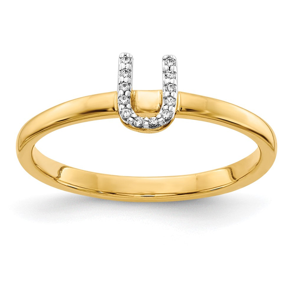 14k Yellow Gold Real Diamond Initial U Ring