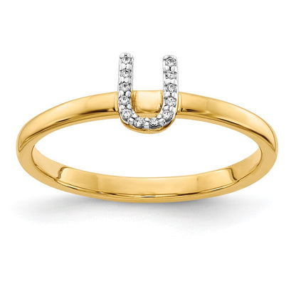 14k Yellow Gold Real Diamond Initial U Ring