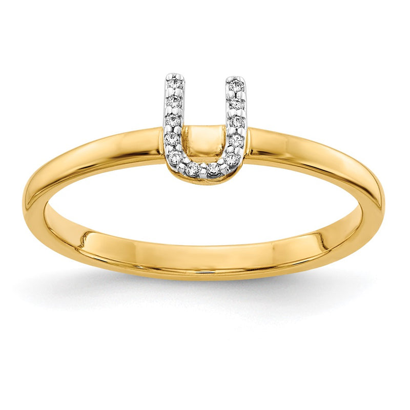 14k Yellow Gold Real Diamond Initial U Ring
