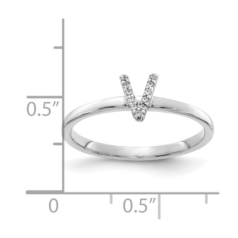 14k White Gold Real Diamond Initial V Ring