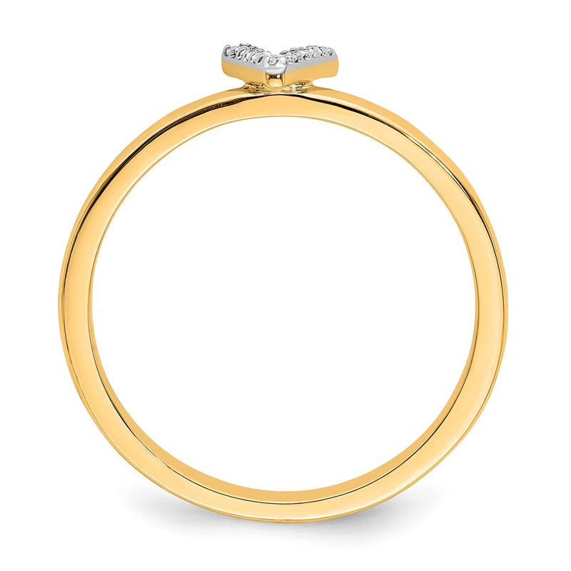 14k Yellow Gold Real Diamond Initial V Ring