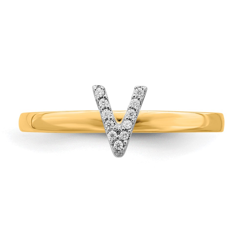 14k Yellow Gold Real Diamond Initial V Ring
