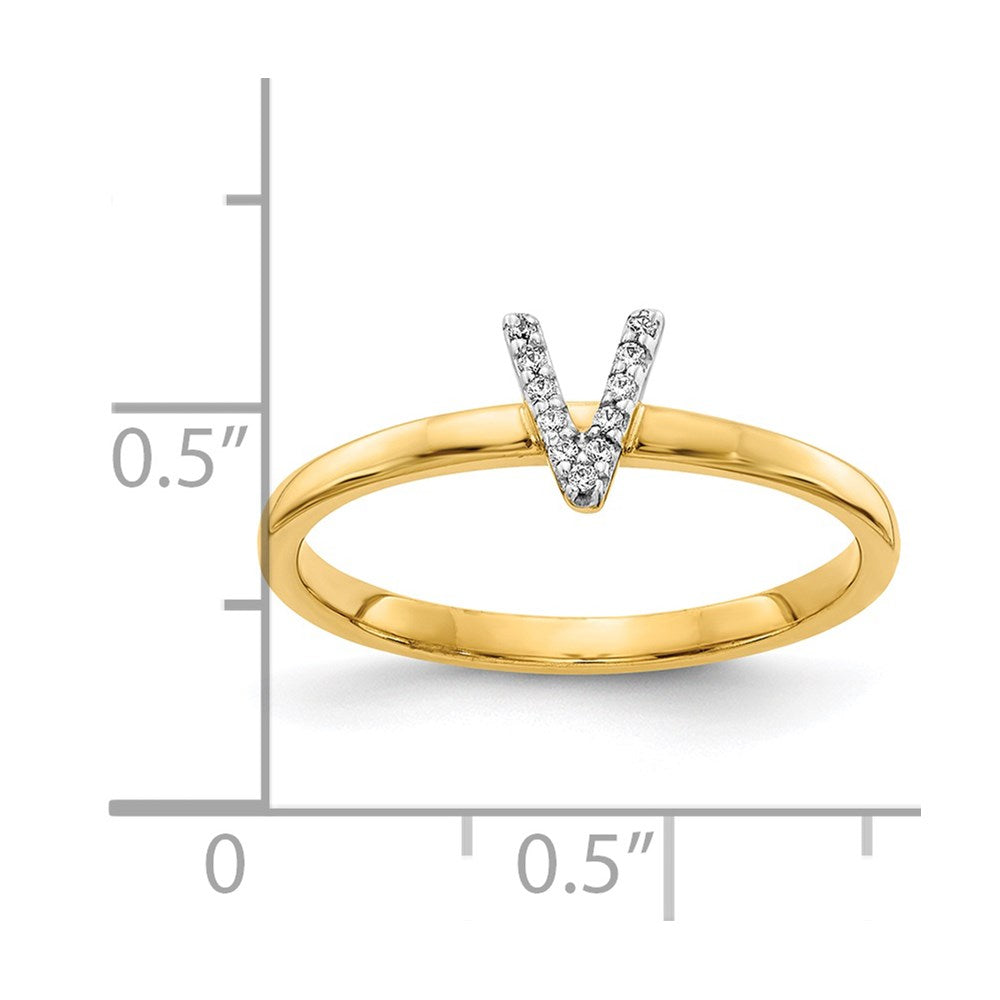 14k Yellow Gold Real Diamond Initial V Ring