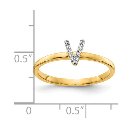 14k Yellow Gold Real Diamond Initial V Ring
