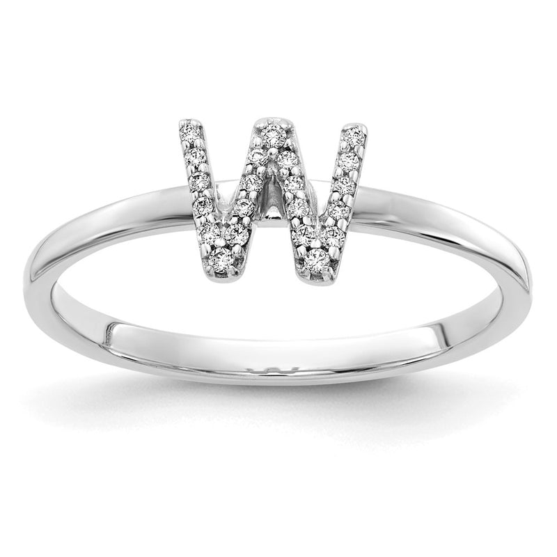 14k White Gold Real Diamond Initial W Ring