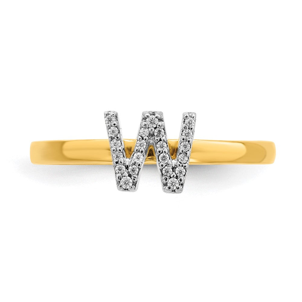 14k Yellow Gold Real Diamond Initial W Ring