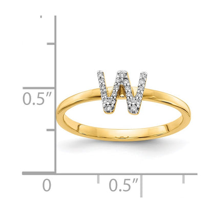 14k Yellow Gold Real Diamond Initial W Ring