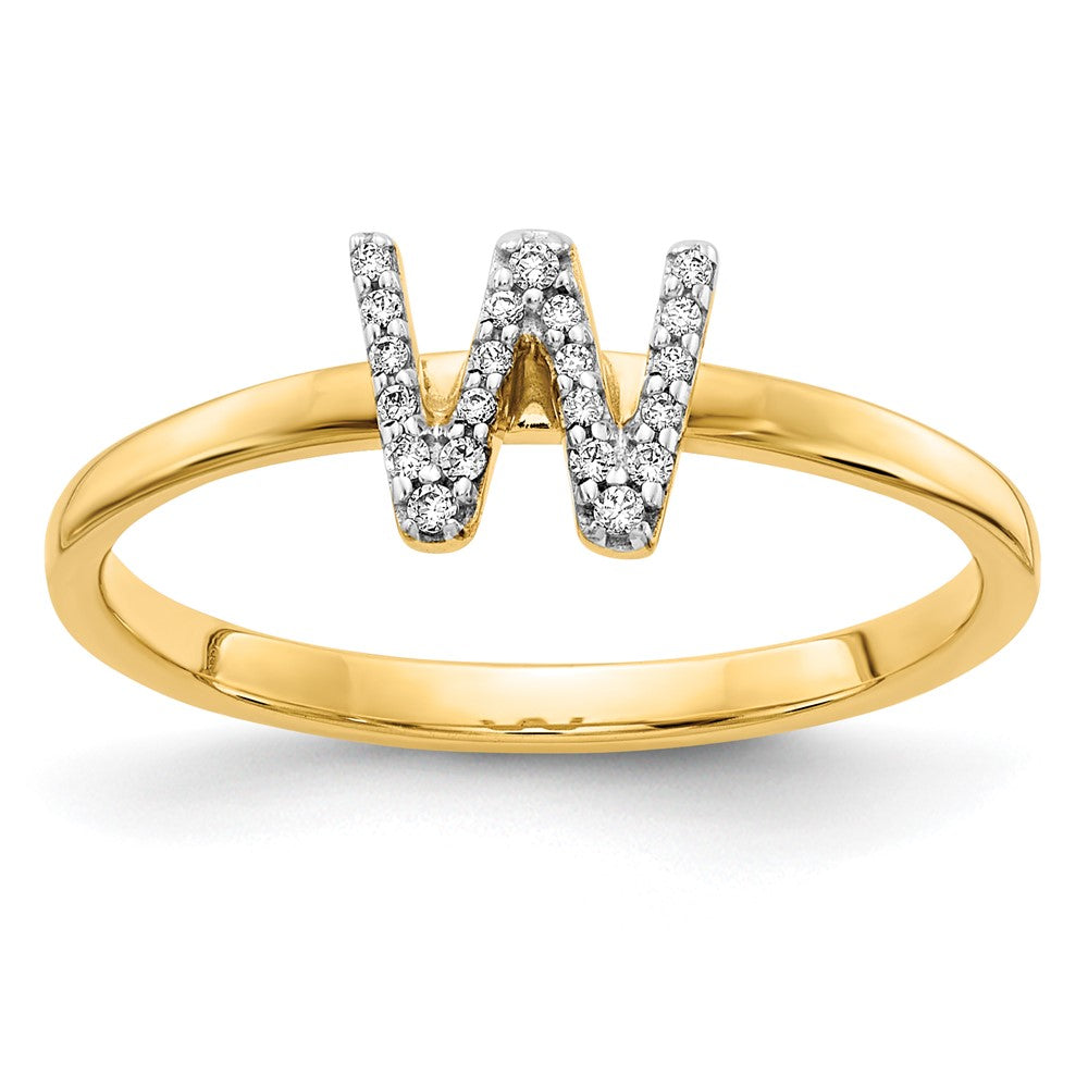 14k Yellow Gold Real Diamond Initial W Ring