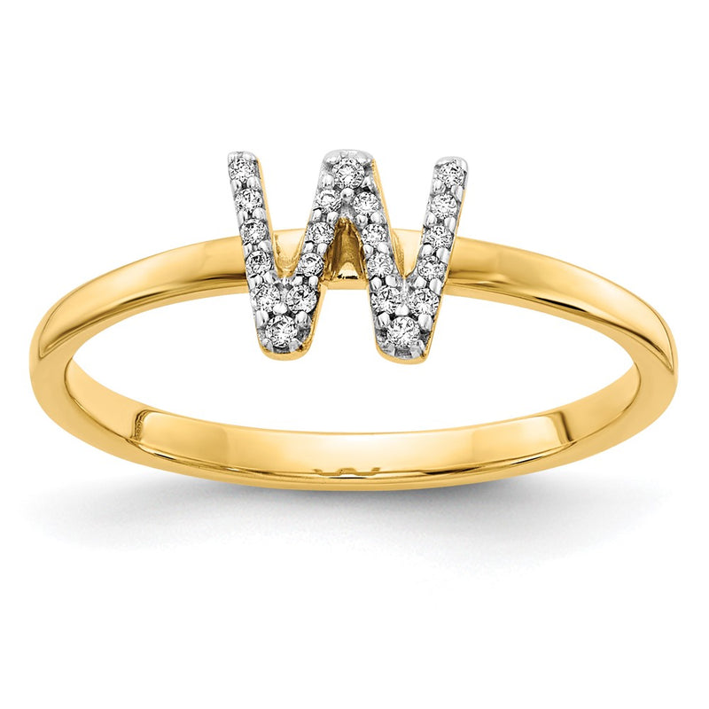 14k Yellow Gold Real Diamond Initial W Ring