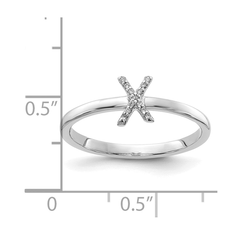 14k White Gold Real Diamond Initial X Ring