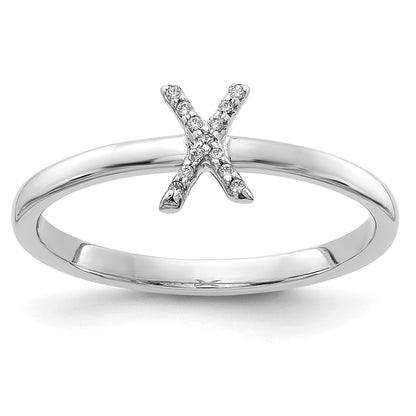 14k White Gold Real Diamond Initial X Ring
