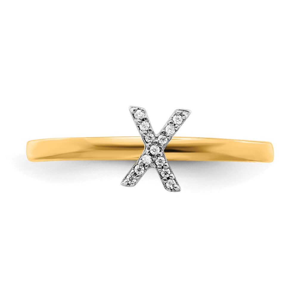 14k Yellow Gold Real Diamond Initial X Ring