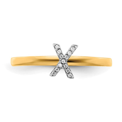 14k Yellow Gold Real Diamond Initial X Ring