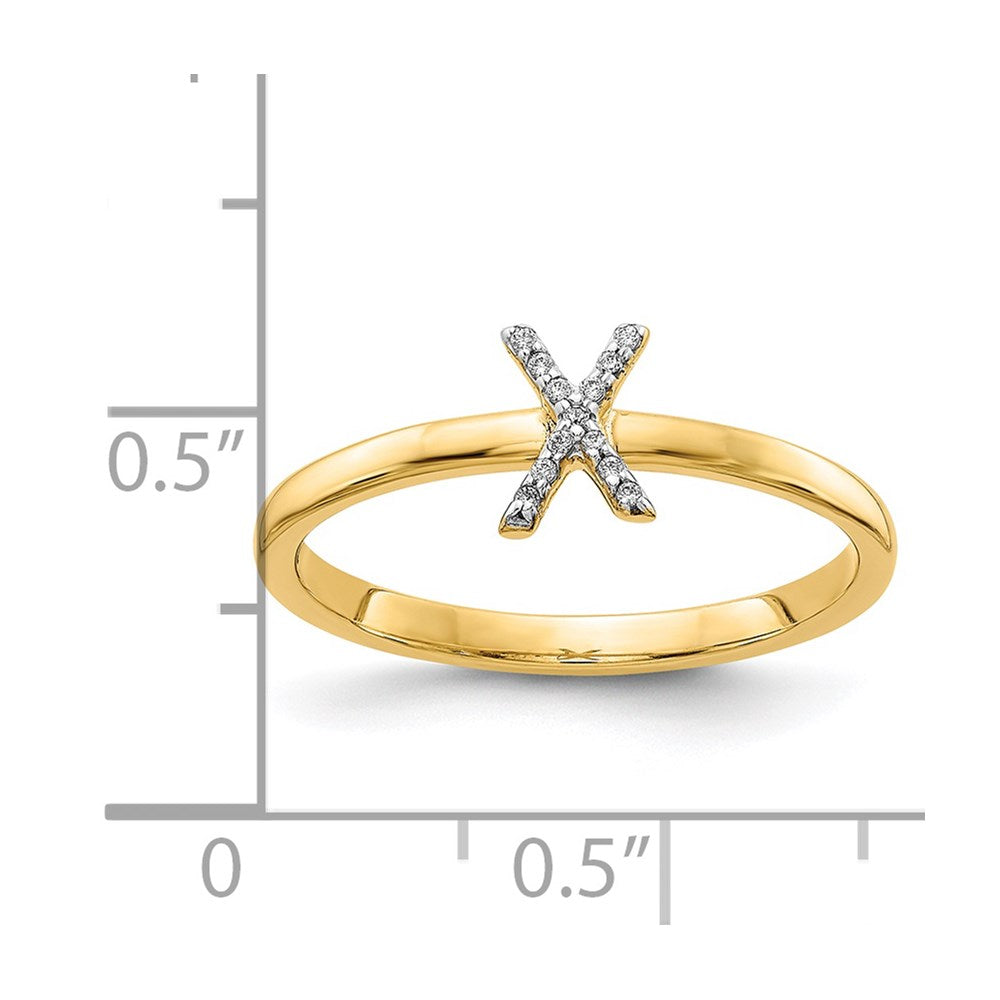 14k Yellow Gold Real Diamond Initial X Ring