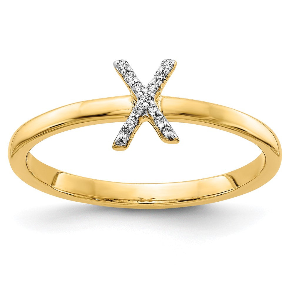 14k Yellow Gold Real Diamond Initial X Ring