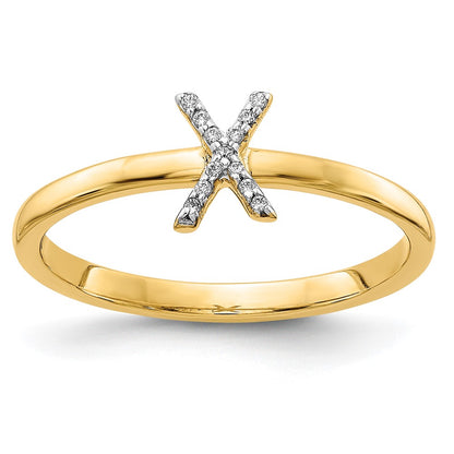 14k Yellow Gold Real Diamond Initial X Ring