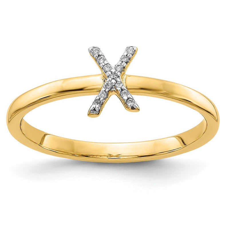 14k Yellow Gold Real Diamond Initial X Ring