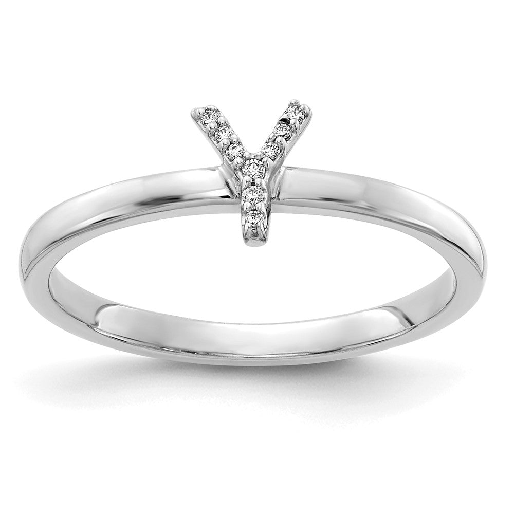 14k White Gold Real Diamond Initial Y Ring