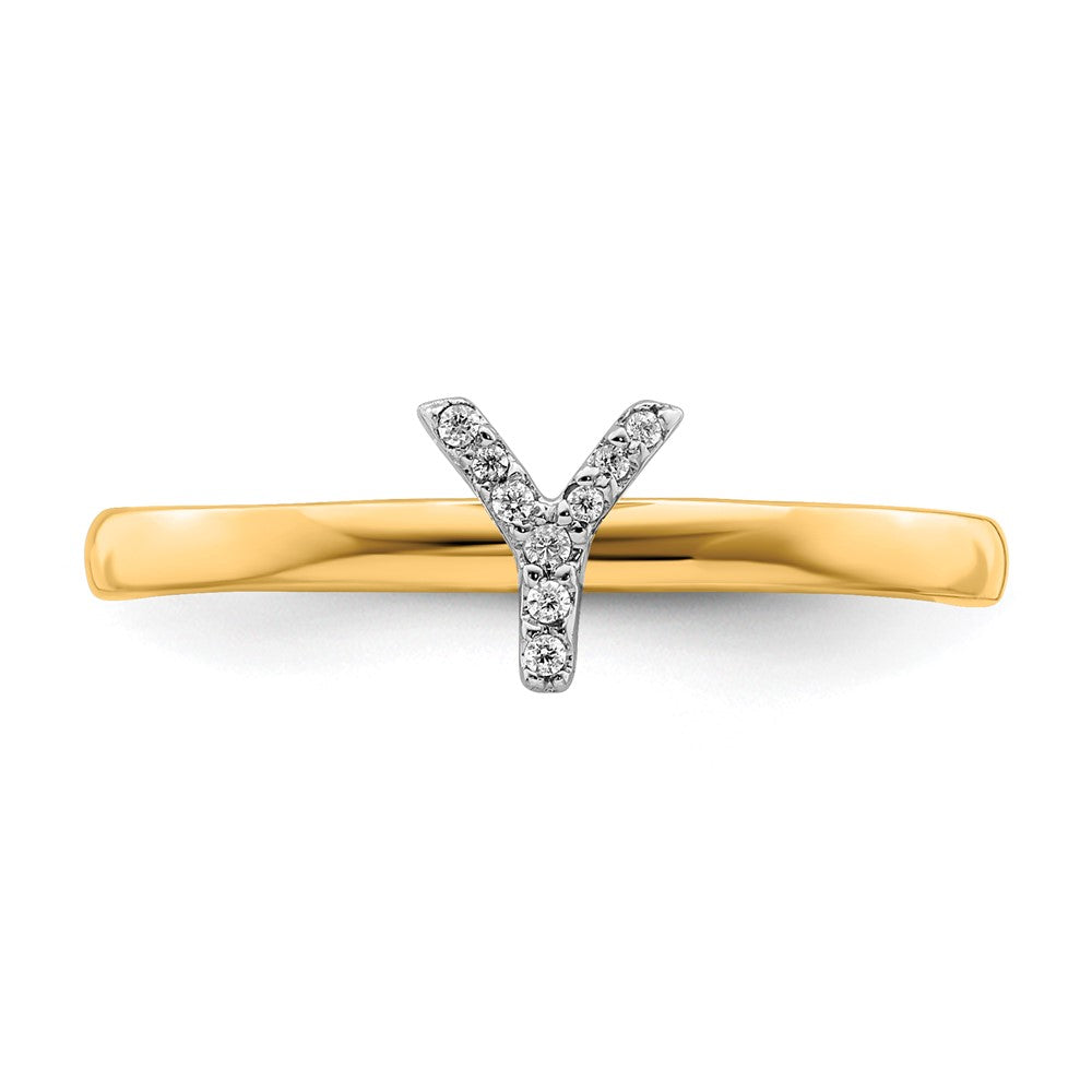 14k Yellow Gold Real Diamond Initial Y Ring