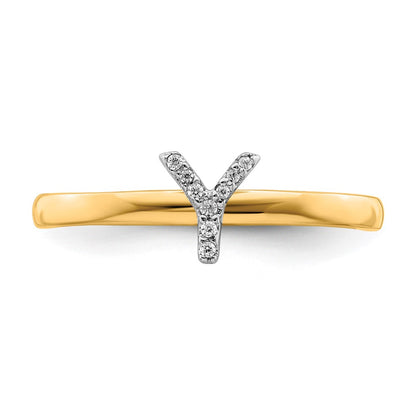 14k Yellow Gold Real Diamond Initial Y Ring