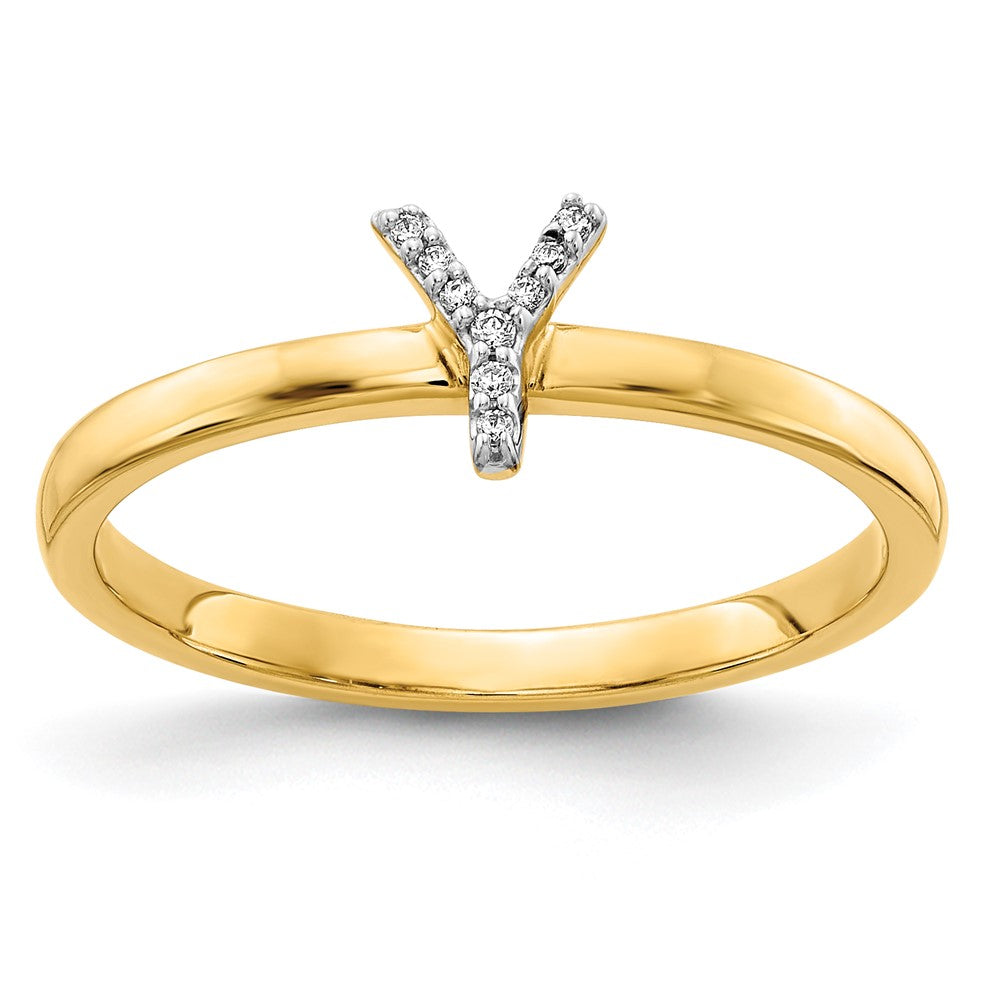14k Yellow Gold Real Diamond Initial Y Ring