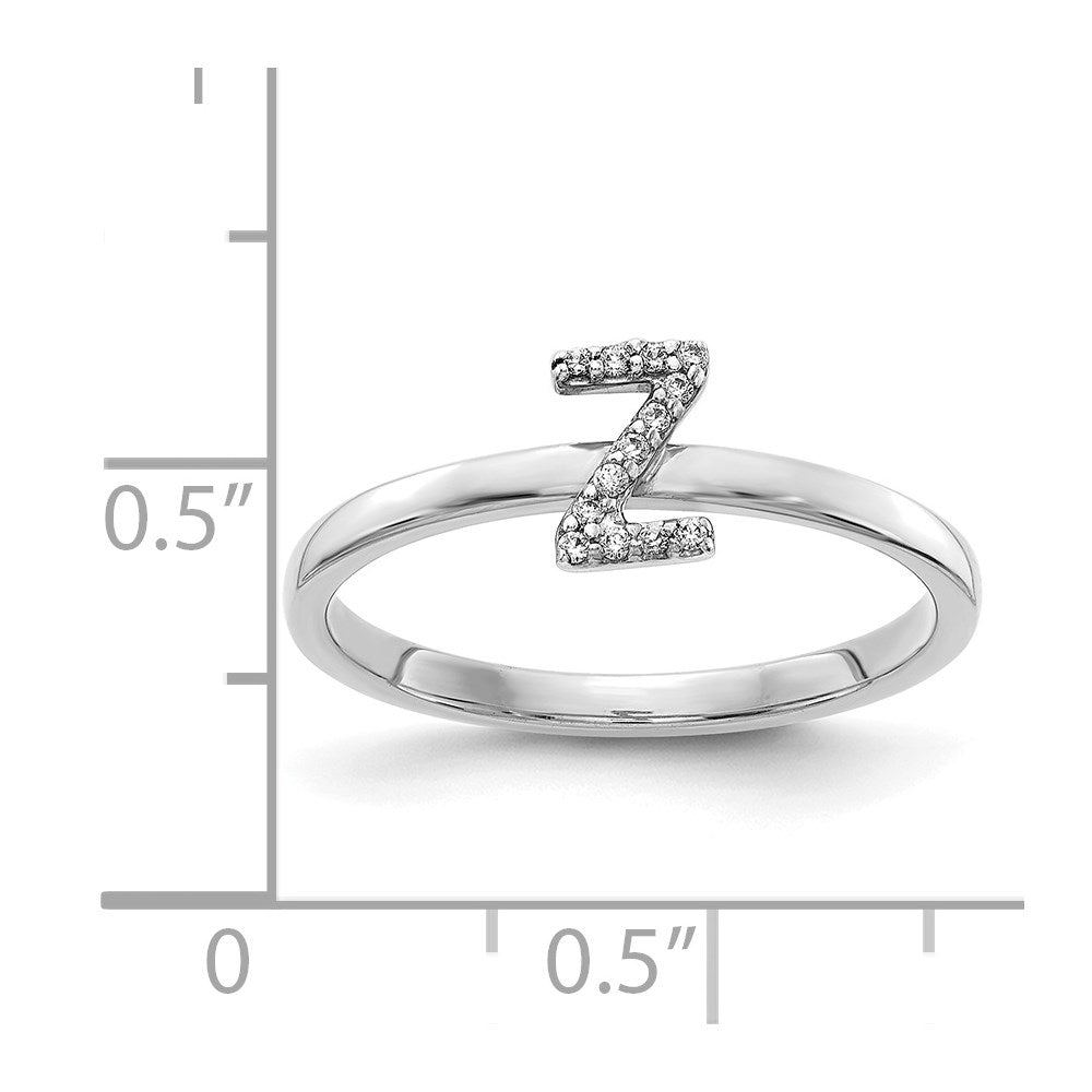 14k White Gold Real Diamond Initial Z Ring