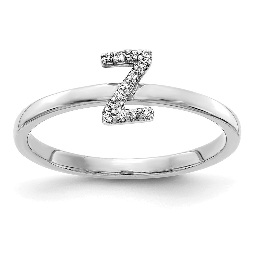 14k White Gold Real Diamond Initial Z Ring