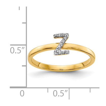 14k Yellow Gold Real Diamond Initial Z Ring