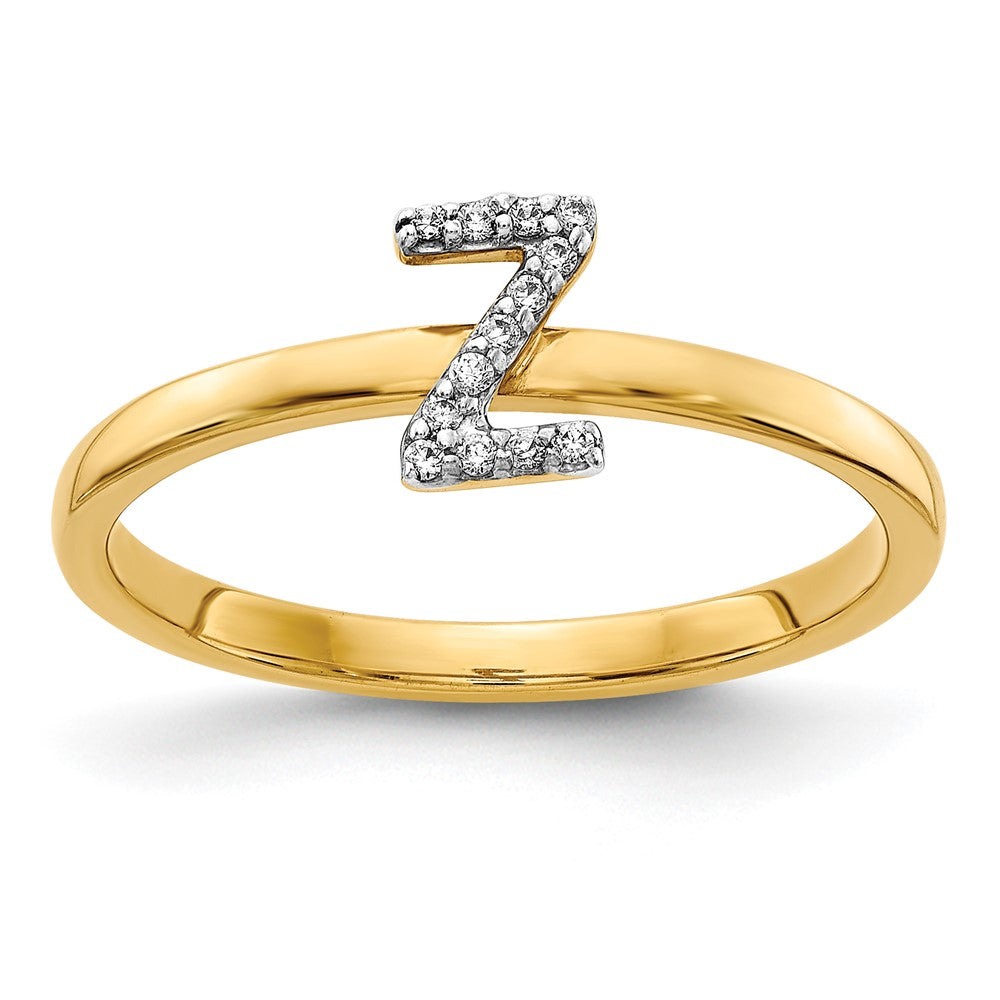 14k Yellow Gold Real Diamond Initial Z Ring