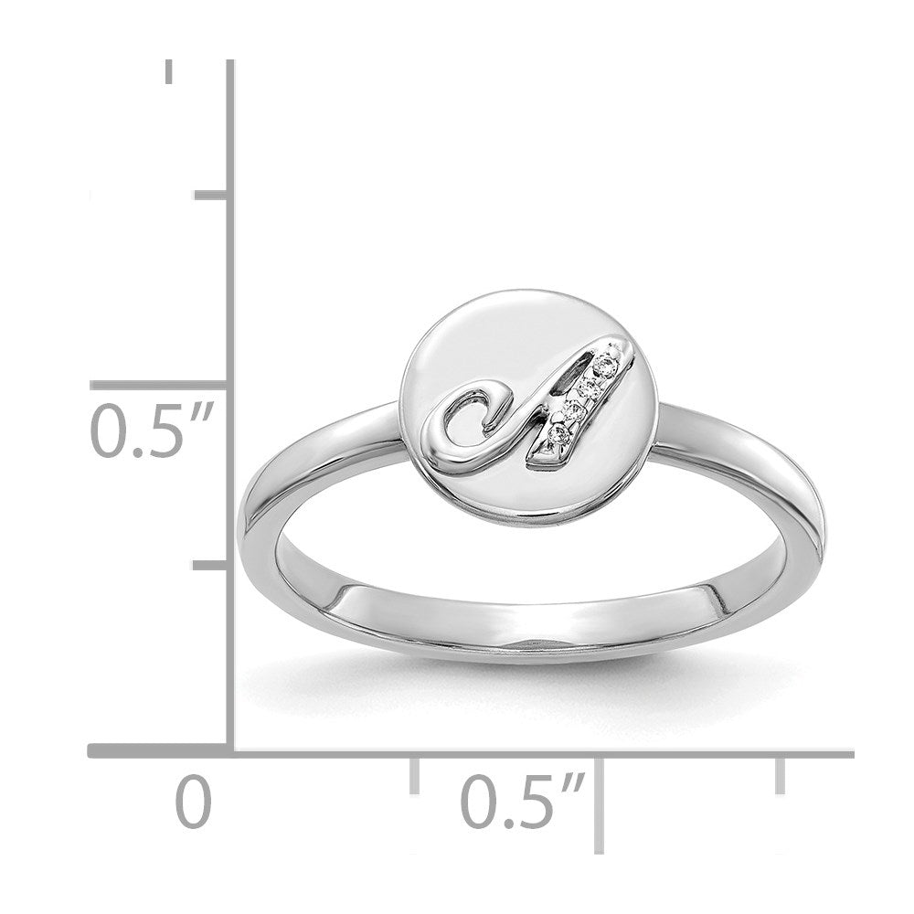 14k White Gold Real Diamond Initial A Ring