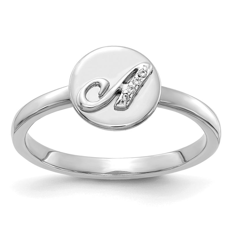 14k White Gold Real Diamond Initial A Ring