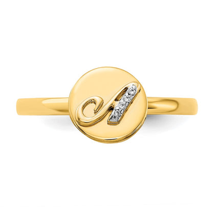 14k Yellow Gold Real Diamond Initial A Ring