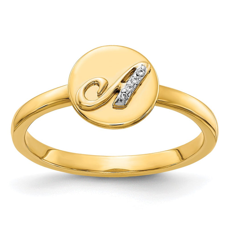 14k Yellow Gold Real Diamond Initial A Ring