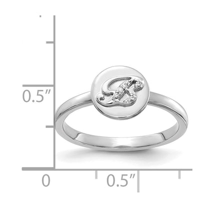 14k White Gold Real Diamond Initial B Ring