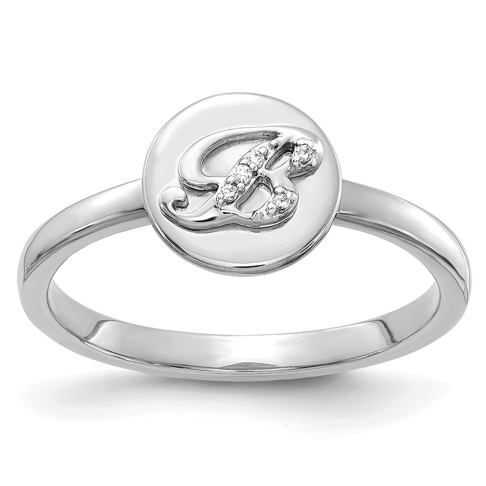 14k White Gold Real Diamond Initial B Ring