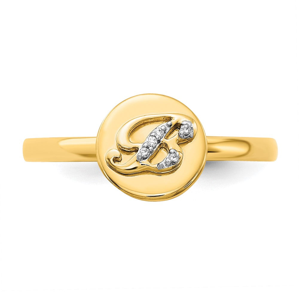 14k Yellow Gold Real Diamond Initial B Ring