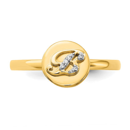 14k Yellow Gold Real Diamond Initial B Ring