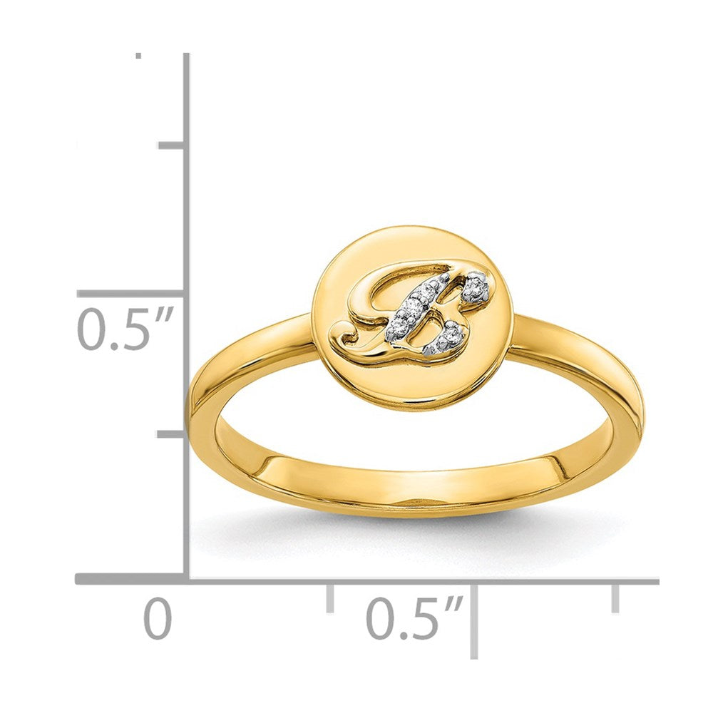 14k Yellow Gold Real Diamond Initial B Ring