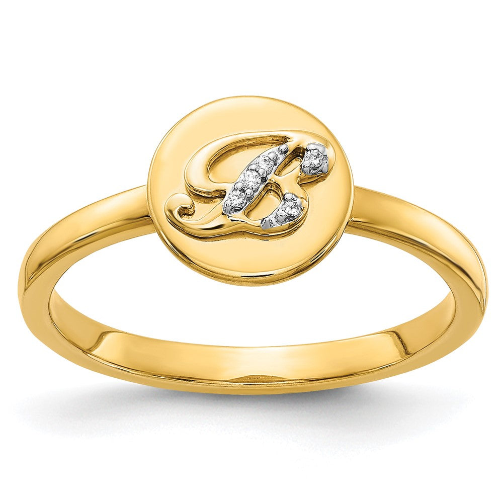 14k Yellow Gold Real Diamond Initial B Ring