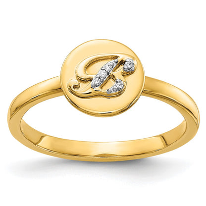 14k Yellow Gold Real Diamond Initial B Ring