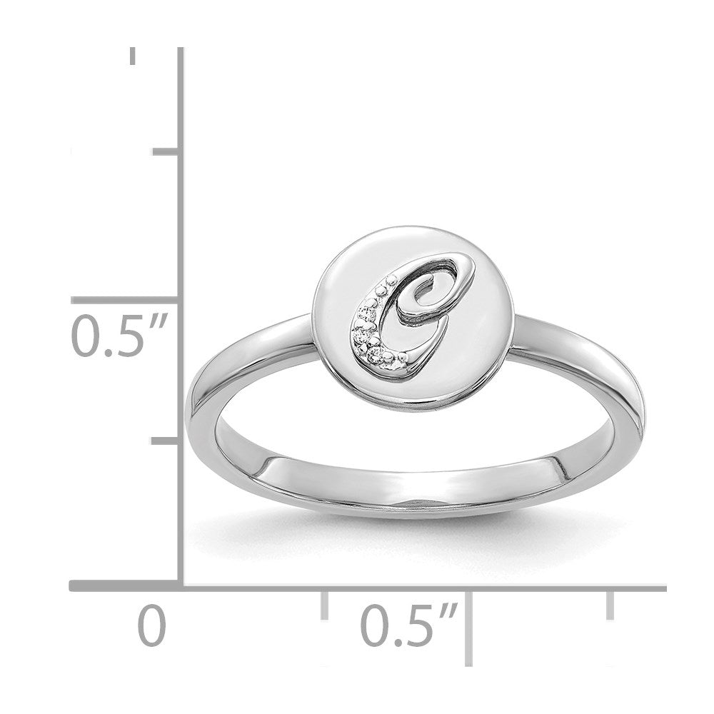 14k White Gold Real Diamond Initial C Ring