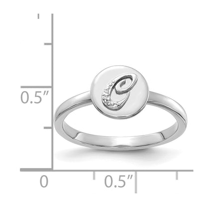 14k White Gold Real Diamond Initial C Ring