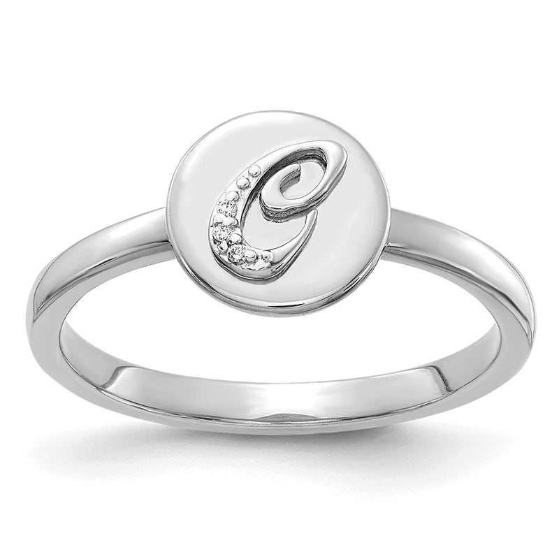 14k White Gold Real Diamond Initial C Ring