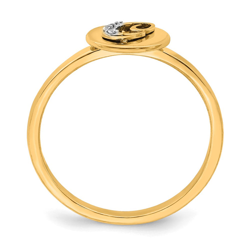 14k Yellow Gold Real Diamond Initial C Ring