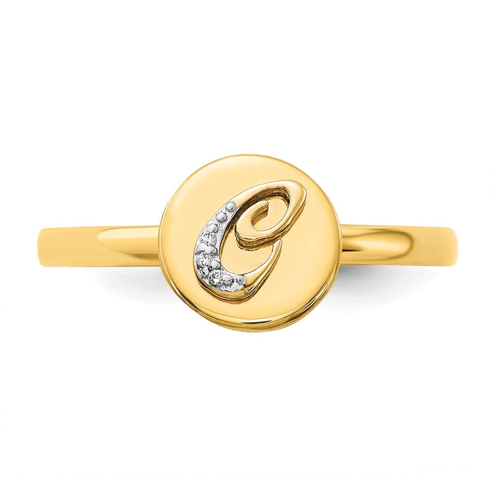 14k Yellow Gold Real Diamond Initial C Ring