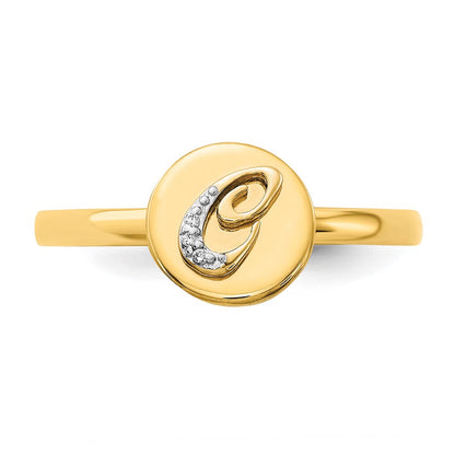 14k Yellow Gold Real Diamond Initial C Ring