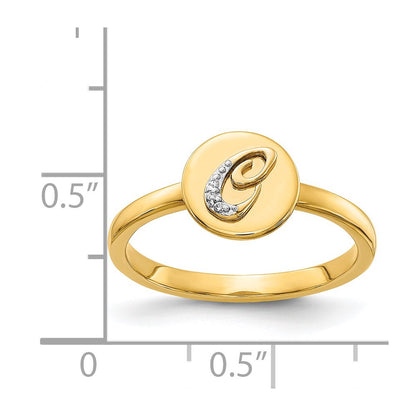 14k Yellow Gold Real Diamond Initial C Ring
