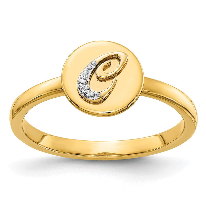 14k Yellow Gold Real Diamond Initial C Ring