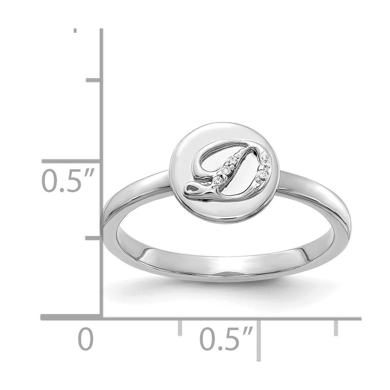 14k White Gold Real Diamond Initial D Ring