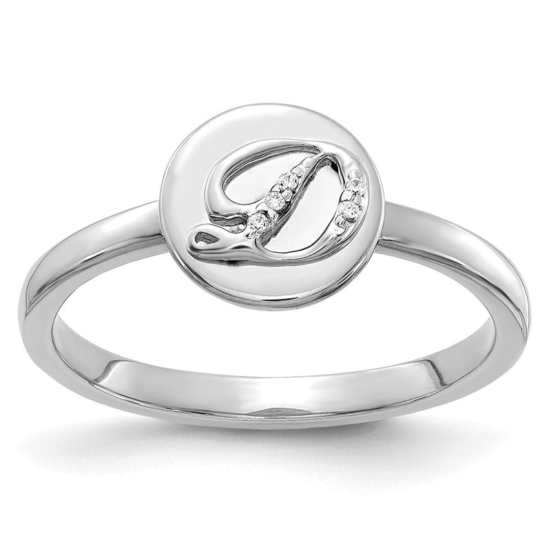 14k White Gold Real Diamond Initial D Ring